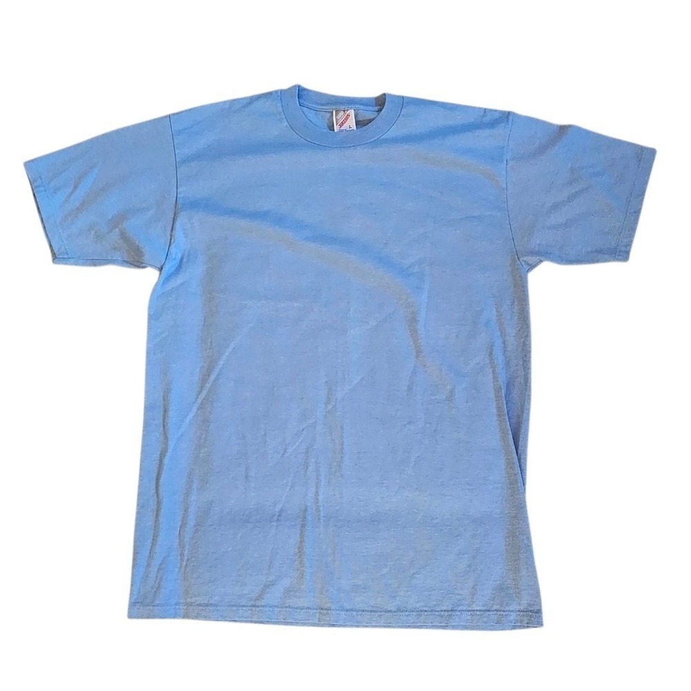 Vintage Jerzees 50/50 Blue Blank T Shirt Mens Large USA Made Single Stitch